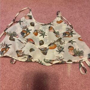 Urban Renewal White Seashell Print Ruffle Cami